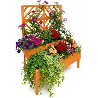 Relaxdays Blumenkasten mit Spalier, HxBxT: 135 x 109 x 62 cm, Holz, 2 Pflanzkübel & Sichtschutz, Garten Hochbeet, orange