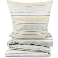 Beautissu 2tlg Biber Bettwäsche Viola, 155x220cm Kissenbezug 80x80 cm, Beige
