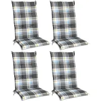 Beautissu 4er Set Hochlehner Auflagen Set 120x50 cm Polster Blau Kariert