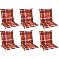 Beautissu 6er Set Sunny RO Niedriglehner Auflagen 100x50 cm in Rot Kariert