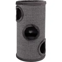 Lionto Katzen Kratzturm, Sisal-Kratztonne 70 cm mit 3 Eingängen & Kuschelbett, robust & platzsparend, grau