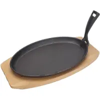 Super Merchant Gusseisenplatte mit Holzunterlage und Griff, Schwarz, 280x140x(H)30mm