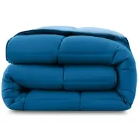 Wometo Steppbett Bettdecke Wende-Design ca. 155x220 cm – dunkelblau & blau – buntes Ganzjahres Steppbett (Sommer und Winter) I farbig und ohne extra Bezug
