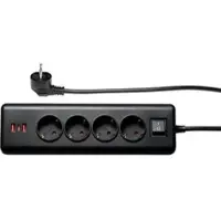 McPower Tischsteckdose 1535939, mit 2 m Schuko Kabel, mit Schalter, schwarz, 4-fach, USB-A & USB-C