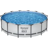 Bestway Steel Pro MAX Frame Pool Komplett-Set mit Filterpumpe Ø 427 x 107 cm, lichtgrau, rund