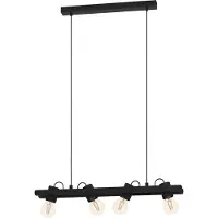 Eglo Hängelampe Plimsoll, Pendelleuchte Esstisch 4-flammig, Esszimmerlampe aus Holz und Metall in Schwarz, FSC100PA, Hängeleuchte mit E27 Fassung