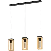 Eglo Hängelampe Nafferton, Pendelleuchte Esstisch 3-flammig, FSCM70HB, Esszimmerlampe aus Holz in Natur und Metall in Schwarz, Hängeleuchte mit E27