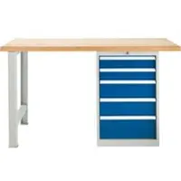 Schäfer Shop Modulare Werkbank , Grundeinheit, Buche Multiplexplatte, bis 500 kg, B 1500 x T 700 x H 840 mm, Lichtgrau ral 7035/Enzianblau ral 5010