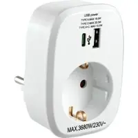 McPower Steckdosenadapter 1300668, weiß, 1-fach Schuko bis 3680 Watt, 1x USB-A, 1x USB-C