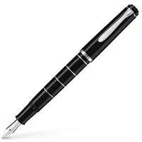 Pelikan Füller Classic M215, Feder F, Edelharz, schwarz/silber, Ringe, Edelstahlfeder