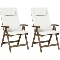 Beliani Gartenstuhl 2er Set Dunkelbraun und Cremeweiß Akazienholz Verstellbar Klappbar mit Auflagen Armlehnen Lamellen-Optik Rustikal Außenbereich