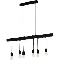 Eglo Pendelleuchte Townshend 6-flammig E27 Schwarz Stahl Holz 100x10cm 44062
