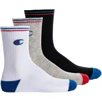 Champion Unisex Socken, 3 Paar - Crew Socken, Logo, Streifen Weiß/Grau/Schwarz / EU 43-46