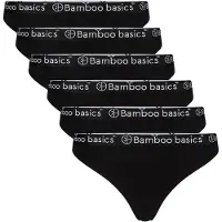 Bamboo Basics Damen String EMMA, 6er Pack - Logo-Bund, atmungsaktiv, Single Jersey