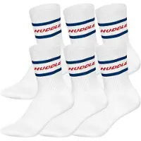 Huddle Unisex Socken, 6er Pack - Streifen, Logo, Crew, Sportsocken, einfarbig