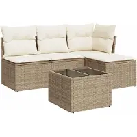 vidaXL 5-tlg. Garten-Sofagarnitur mit Kissen Beige Poly Rattan