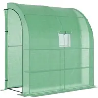 OKWISH Anlehngewächshaus Foliengewächshaus 200x100x215 cm Grün mit 2 Rolltüren und Fenstern UV Schutz PE Abdeckung Stahlrahmen für Gemüse Kräuter