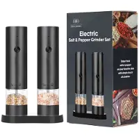 INF Elektrisches Pfeffermühlen Set - Wiederaufladbare Salz- und Pfeffermühle mit Keramikmahlwerk - 2er Pack