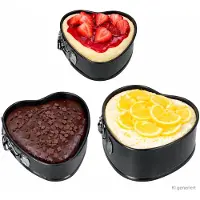 MamboCat 3er Set Mini Springform Herz Backform 11,5 cm Schwarz Airfryer Backofen