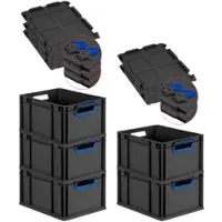 Proregal SuperSparSet 5x Eurobox Nextgen Color Mit Scharnierdeckel HxBxT 22x30x40cm 20 Liter Schwarz Griffe Blau Offen Eurobehälter Transportbox