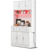 OKWISH Buffetschrank Küchenbuffet 100x40x180 cm Weiß mit LED-Beleuchtung App Steuerung Steckdosenleiste USB 6 Türen 3 Schubladen