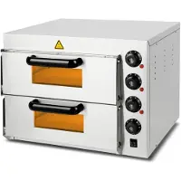 VERTES Gastro Pizzaofen mit Doppelkammer, feuerfestem Stein, 3000W, Timerfunktion und Beleuchtung, professioneller Steinofen mit Edelstahlgehäuse