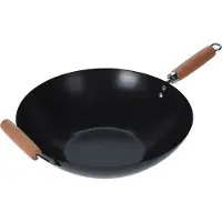 Excellent houseware Wok Kohlenstoffstahl mit Antihaftbeschichtung und Holzgriff