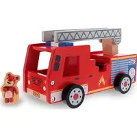 Trefl Feuerwehrspielzeug aus Holz, Feuerwehrauto Bobaski und Teddybär 61700