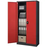DELUKE Aktenschrank abschließbar KADO - 5 Ebenen, Flügeltüren | Metallschrank Werkstatt Büroschrank aus Stahl Werkzeugschrank, 195x90x40cm Anthrazit-Rot