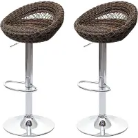 Mendler 2er-Set Barhocker HWC-G26, Tresenhocker Barstuhl Drehhocker, In-/Outdoor Poly-Rattan MVG- chrom