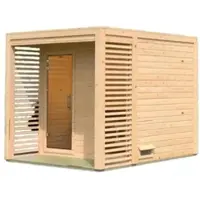 Karibu Chillroi 38mm Saunahaus Angelia 1 Saunaofen mit Steuerung 9kW Naturbelassen Set