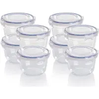 OEM Kunststoff-Lebensmittelbehälter-Set, 8x Dosen, rund, stapelbar, bruchfest, mikrowellengeeignet