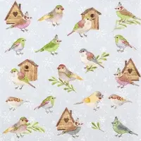 Home Fashion , Birds & Houses, Lunch-Servietten aufgefaltetes Maß 33 cm x 33 cm, im Viertelfalz, 20 Stück pro Pack, 12 Pack pro Karton