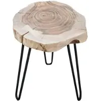 Invicta Beistelltisch GOA - Massivholz 40cm natur Akazie Baumstamm Metall schwarz Hairpin Legs