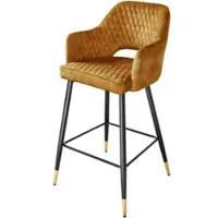 Riess Barhocker PARIS senfgelb schwarz gold Samt Metall mit Lehne Ziersteppung