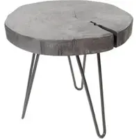 Invicta Beistelltisch GOA - 45cm grau Akazie Massivholz Baumscheibe Hairpin Legs Metall rund