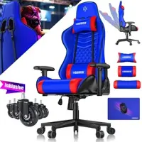 Kesser Gamingstuhl mit Kopfstütze & Lendenkissen Ergonomischer Gaming Sessel 150kg belastbar 360° Armlehne Drehbarer Schreibtischstuhl Blau / Rot
