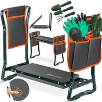 Kesser 2 in 1 XXL Kniebank für Gartenarbeit Gepolstert Sitzunterlage Eva-Schaumkissen Gartenhocker Klappbar Inkl. 2x Werkzeugtasche Gartenbank Höhenverstellbar 60 x 50 x 27 cm bis 150 kg