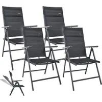 GARMIO Gartenstuhl Balkonstuhl FLORENZ schwarz, 4er SET, 7-fach verstellbar, klappbar, inkl. Nackenkissen, für Terrasse