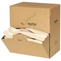 Biopak Holz Gabel 160 mm, Spenderbox Natural gewachst 160 | Packung (300 Stück)