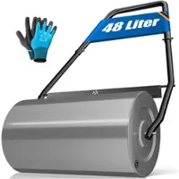 Kesser Rasenwalze Metall mit Handschuhen Handwalze Rasenroller Gartenwalze Ackerwalze Walze befüllbar mit Wasser oder Sand