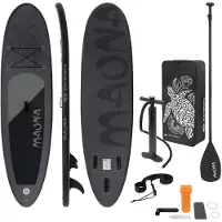 ECD-Germany Aufblasbares Stand Up Paddle Board Maona, 308x78x10 cm, Schwarz, PVC, bis 120kg, Pumpe Tragetasche Zubehör