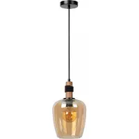 Lucide Pendellampe Ilona Ø 22 cm schwarz mit bernsteinfarbenem Glas