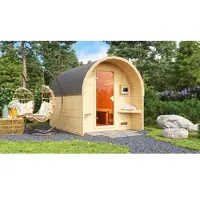 Karibu Fasshaus "lfe" SET naturbelassen mit Ofen 9 kW ext. Strg., Kabel, Dachfolie