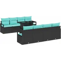 vidaXL Gartensofa-set 9 stk. 6-Sitzanzahl Schwarz und Blau Poly-Rattan