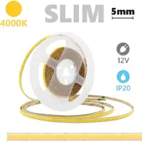 Alcapower COB SLIM LED-Streifen IP20 5m 12V 6W/m 4000K 504 LED/m Hohe Lichtausbeute 650lm/m Naturalweiß für lineare Beleuchtung