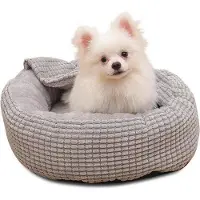 OEM Wärmer Hundebett Donut mit Kapuze und wasbarer Antirutsch Boden für kleine Hunde
