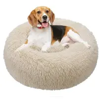 OEM Rundes Plüsch-Tierbett, 80cm, Beige, Weiches Kissen