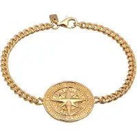 KUZZOI Armband 925 Sterling Silber Kompass, Münze, Plättchen in Gold | Gr.: 23 cm