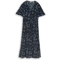 Tom Tailor Damen Midi-Kleid mit Muster, blau, Gemustert, Gr. 34